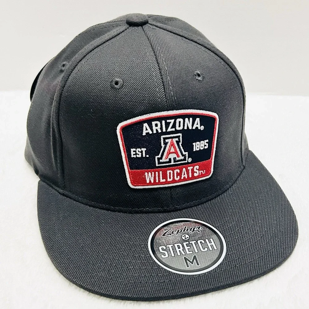 Zephyr Arizona Wildcats Logo Flat Bill Hat Cap Stretch Flex Medium Charcoal NCAA